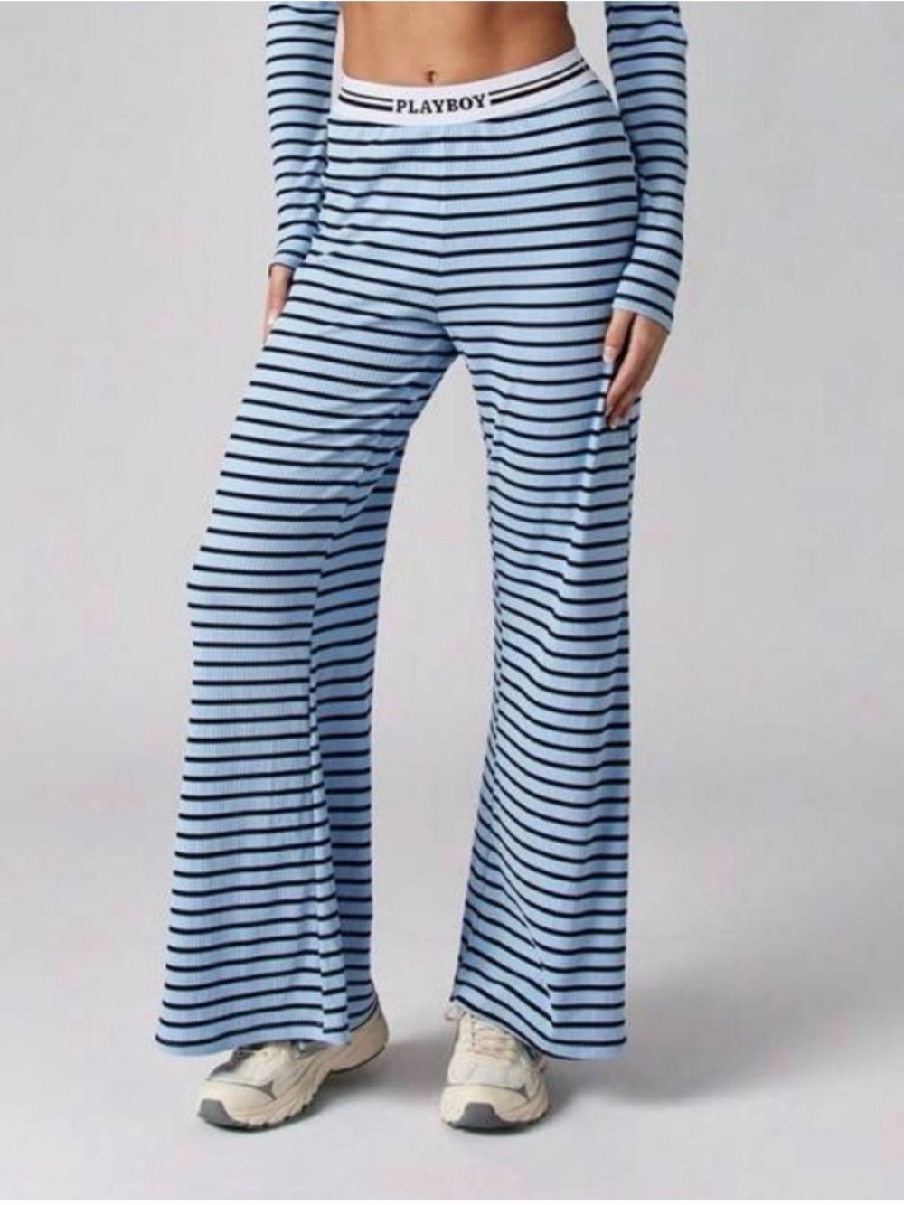 PLAYBOY Blue & Black Striped Wide-Leg Lounge Pants